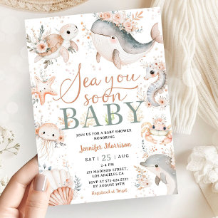 Sea You Soon Boy Baby Shower Rosa Florale Oceano Einladung