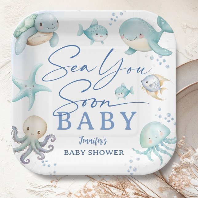 Sea You Soon Boy Ocean Baby Shower Pappteller (Von Creator hochgeladen)