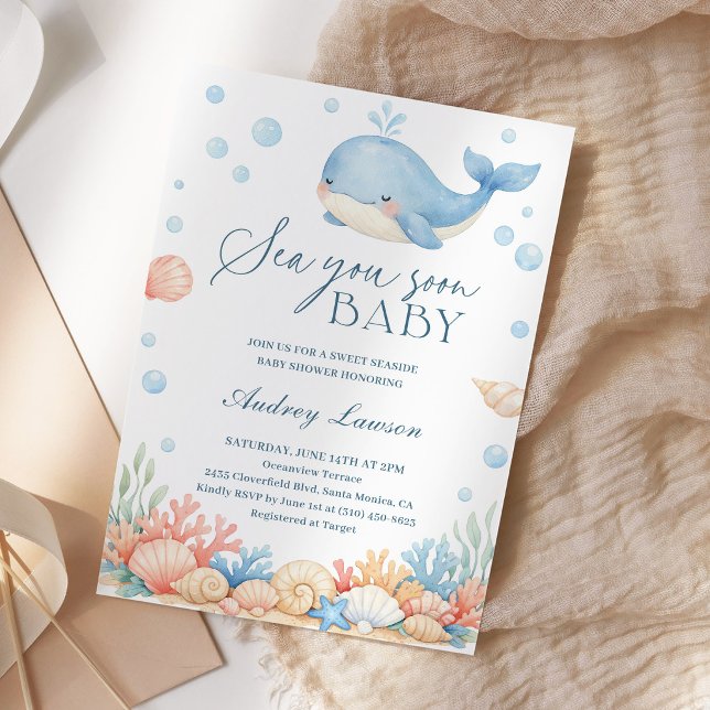 Sea You Soon Coastal Ocean Baby Shower Einladung (Von Creator hochgeladen)