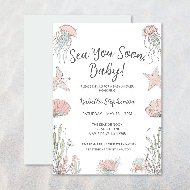 Sea You Soon Cute Coastal Hand Drawn Baby Shower Einladung (Von Creator hochgeladen)