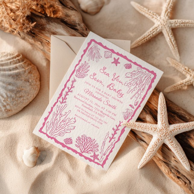 Sea You Soon Girl Coastal Baby Shower Einladung (Von Creator hochgeladen)