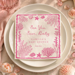 Sea You Soon Girl Rosa Baby Shower Serviette