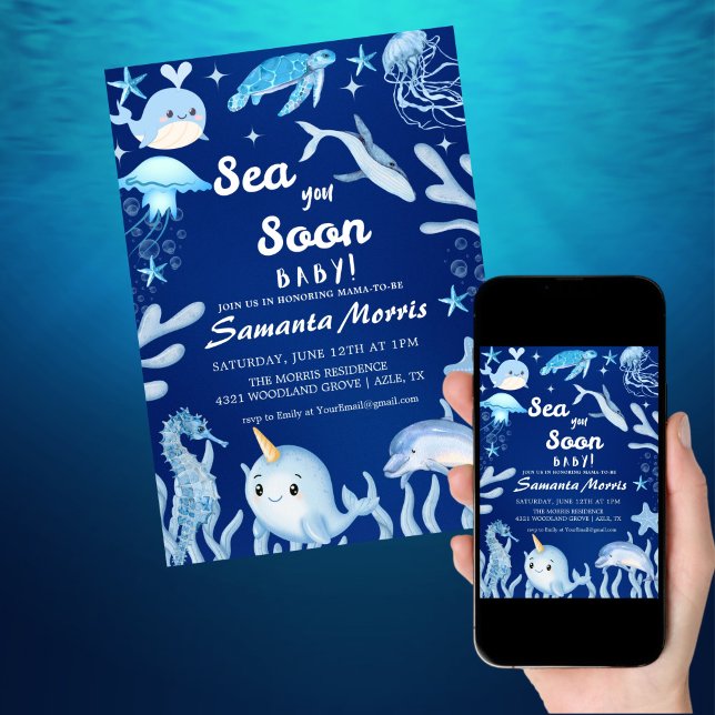 Sea You Soon Nautical Baby is on the Way Baby  Einladung (Von Creator hochgeladen)