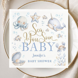 Sea You Soon Ocean Baby Shower Boy Blue Paper Serviette