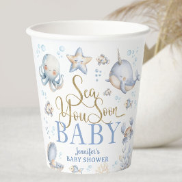 Sea You Soon Ocean Baby Shower Boy Blue Pappbecher