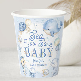 Sea You Soon Ocean Baby Shower Boy Blue Pappbecher