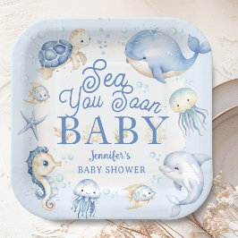Sea You Soon Ocean Baby Shower Boy Blue Pappteller