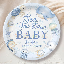 Sea You Soon Ocean Baby Shower Boy Blue Pappteller