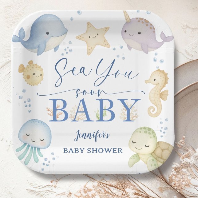 Sea You Soon Ocean Baby Shower Pappteller (Von Creator hochgeladen)