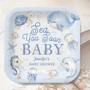 Sea You Soon Ozean-Baby-Party Junge Blau Pappteller