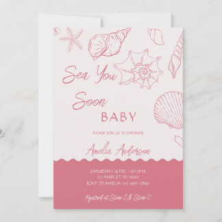Sea You Soon Pink Seashells Coastal Baby Shower Einladung