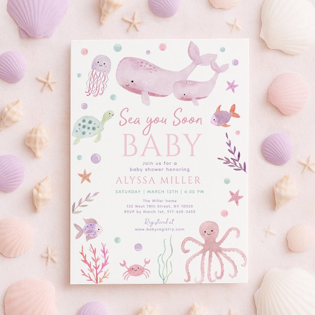 Sea You Soon Pink Under the Sea Baby Shower Einladung (Von Creator hochgeladen)
