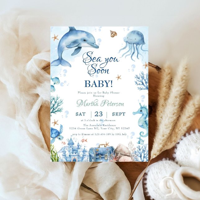 Sea You Soon Seashell Baby Shower Einladung (Von Creator hochgeladen)