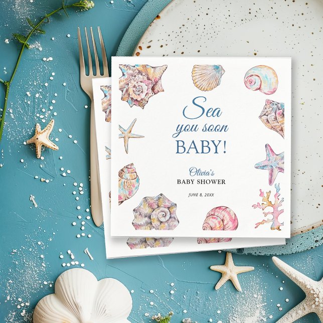 Sea You Soon Seashell Baby Shower Serviette (Von Creator hochgeladen)