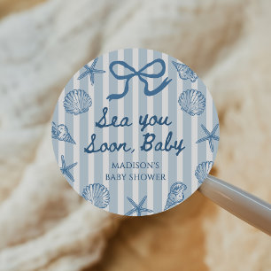 Sea You Soon Seashell Küsten-Baby-Party Runder Aufkleber