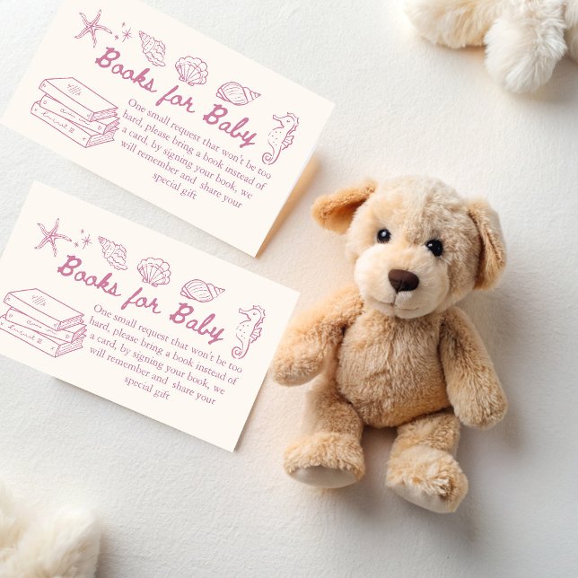 Sea you soon seashells baby shower book request begleitkarte (Sea you soon pink seashells baby shower book request enclosure cards books for baby cards)