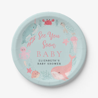 Sea You Soon Süße Meerestiere Mädchen Baby Shower Pappteller