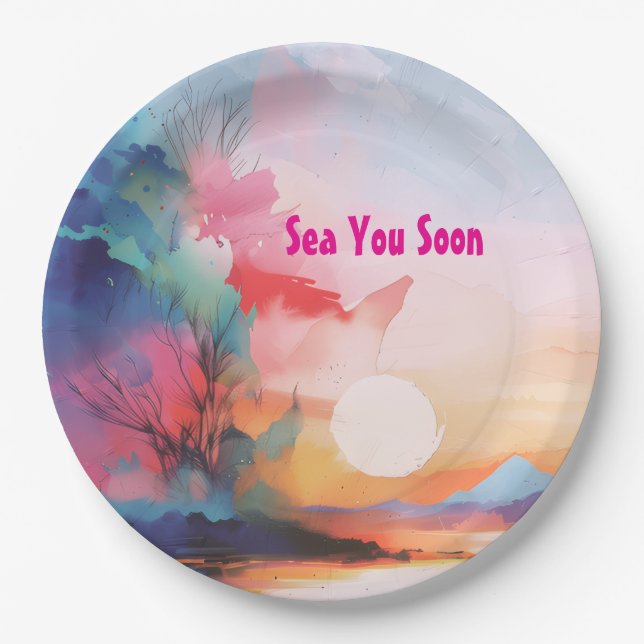 Sea You Soon Watercolor Beach Pappteller (Vorderseite)