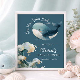 Sea You Soon Whale Baby Shower Cards Gifts Sign Poster