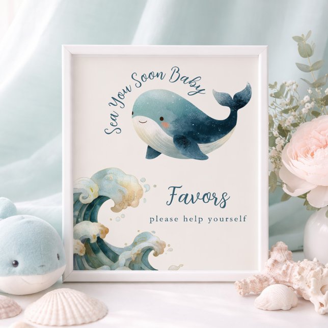 Sea You Soon Whale Ivory Baby Shower Favors Sign Poster (Von Creator hochgeladen)