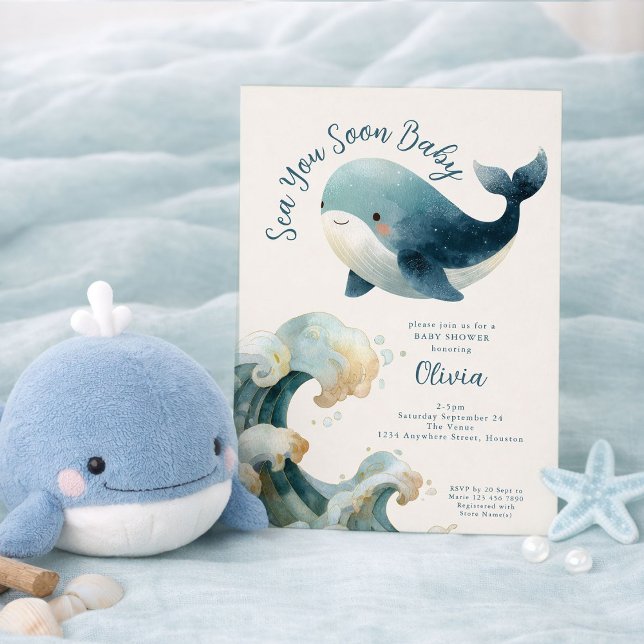 Sea You Soon Whale Ocean Ivory Baby Shower Einladung (Von Creator hochgeladen)