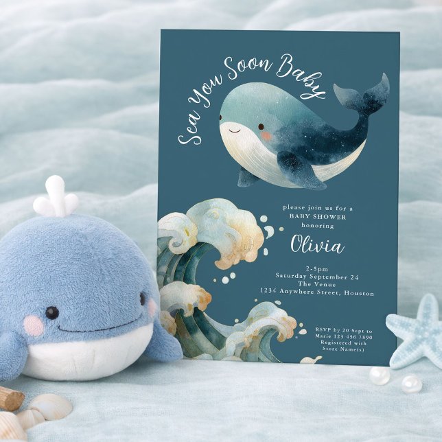 Sea You Soon Whale Ocean Turquoise Baby Shower Einladung (Von Creator hochgeladen)
