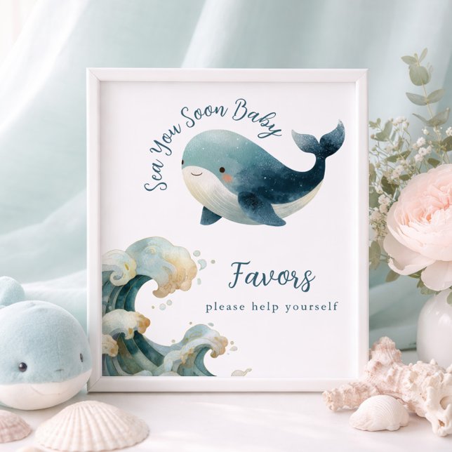 Sea You Soon Whale White Baby Shower Favors Sign Poster (Von Creator hochgeladen)
