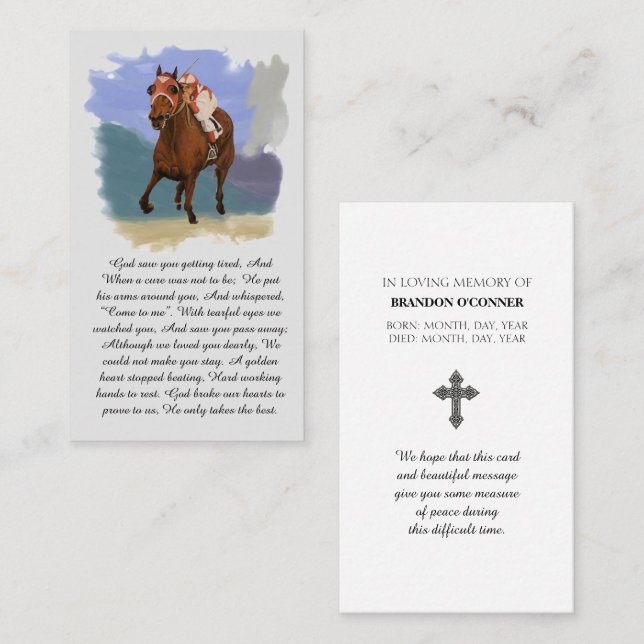 Seabiscuit Racehorse Memorial Blessing Prayer Card Visitenkarte (Vorne/Hinten)