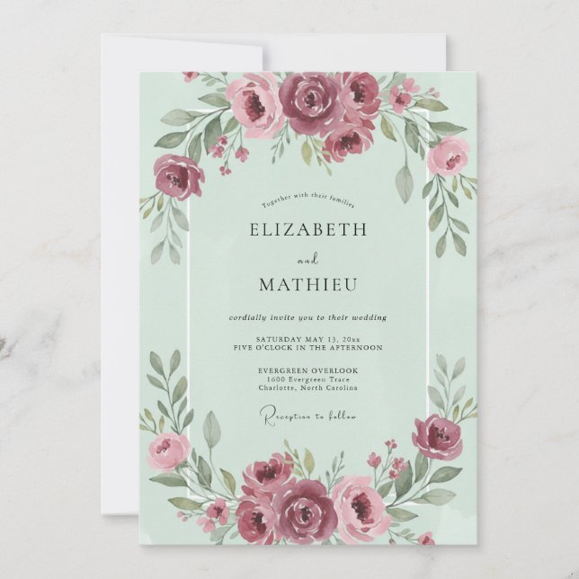 Seafoam-Beeren-Ranunculus-Hochzeit Einladung (Vorderseite)