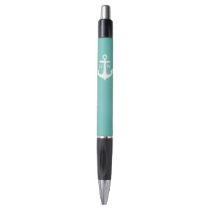 Seafoam blauer Anker mit Monogramm Kugelschreiber