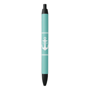 Seafoam blauer Anker mit Monogramm Kugelschreiber