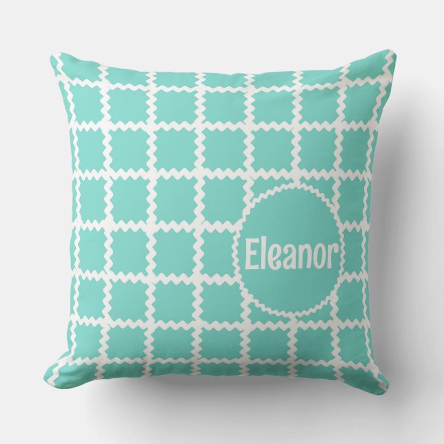 Seafoam Girls Pillow mit Vintagem Ric Rac Kissen (Vorderseite)