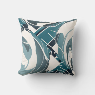 Seafoam Gray Off-white Diagonal Floral Design Kissen