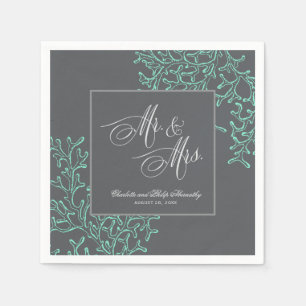 Seafoam Green and Gray Coastal Nautical Wedding Serviette