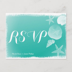 Seafoam Green Beach Seashell Wedding RSVP Postcard Einladungspostkarte