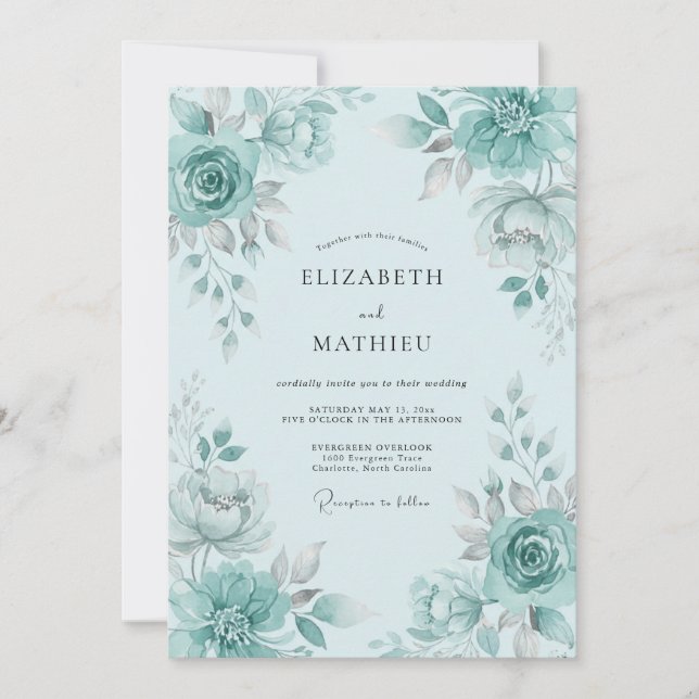 Seafoam Green Lush Spring Wedding Einladung (Vorderseite)