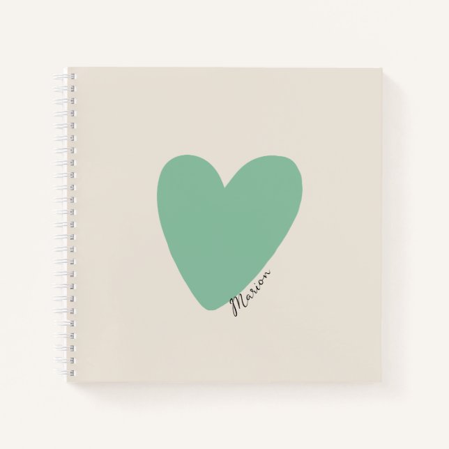 Seafoam Green Mint Heart Square Notebook Notizbuch (Vorderseite)