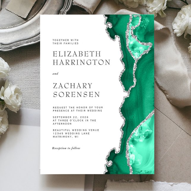 Seafoam Green Silver Agate Wedding Einladung (Von Creator hochgeladen)