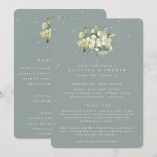 Seafoam Green Snowberry+Eucalyptus Bouquet Wedding Programm