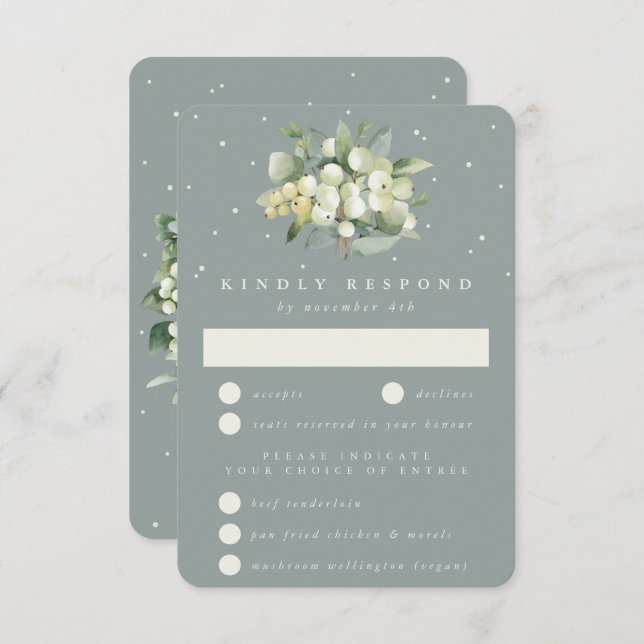 Seafoam Green Snowberry+Eucalyptus Bouquet Wedding RSVP Karte (Vorne/Hinten)