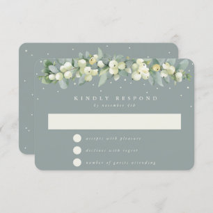 Seafoam Green Snowberry+Eucalyptus Garland Wedding RSVP Karte