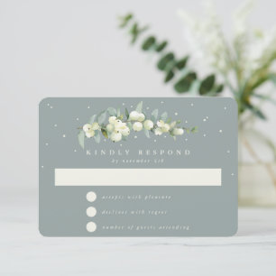 Seafoam Green Snowberry+Eucalyptus Garland Wedding RSVP Karte