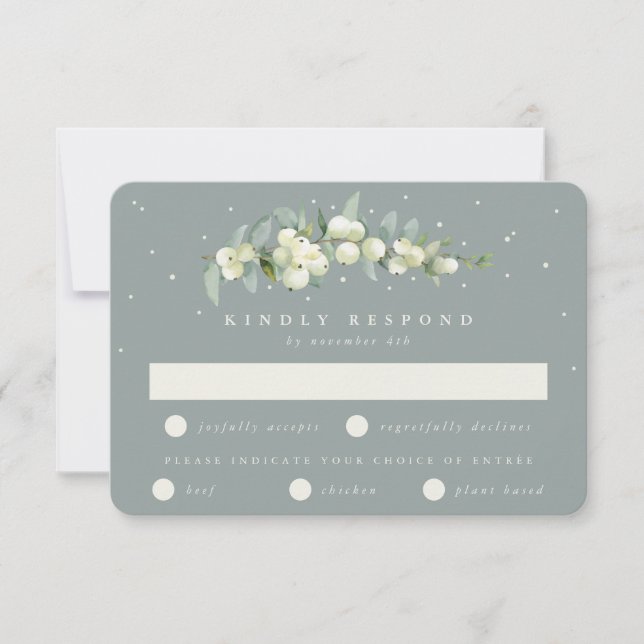 Seafoam Green Snowberry+Eucalyptus Stem Wedding RSVP Karte (Vorderseite)