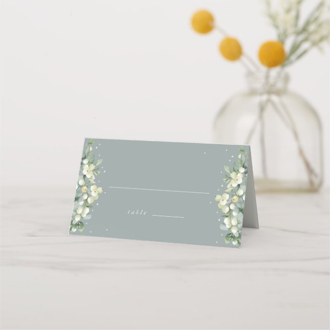 Seafoam Green Snowberry+Eucalyptus Wedding Platzkarte (Vorderseite)