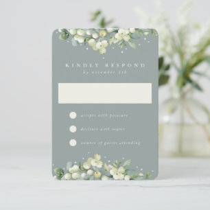 Seafoam Green Snowberry+Eucalyptus Wedding RSVP Karte