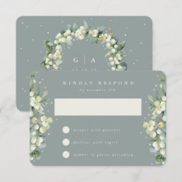 Seafoam Green Snowberry+Eucalyptus Wedding RSVP Karte