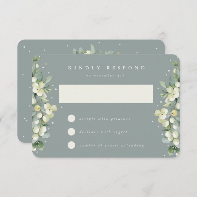 Seafoam Green Snowberry+Eucalyptus Wedding RSVP Karte (Vorne/Hinten)