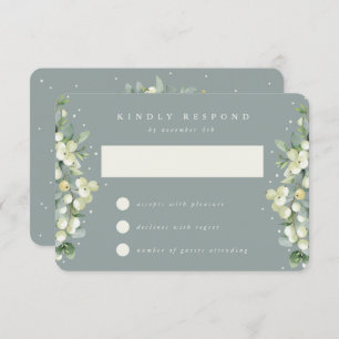 Seafoam Green Snowberry+Eucalyptus Wedding RSVP Karte