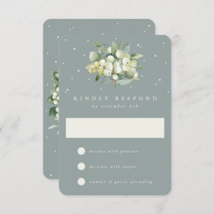 Seafoam Green Snowberry+Eucalyptus Wedding RSVP Karte