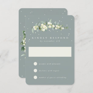 Seafoam Green Snowberry+Eucalyptus Wedding RSVP Karte